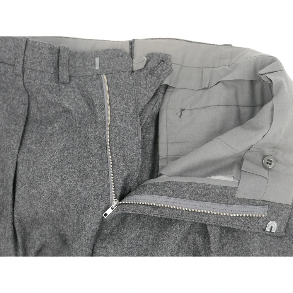 Giacomo Trabalza Dress Pants Gray Wool Flannel Pleated Cuffed Men's 30x30